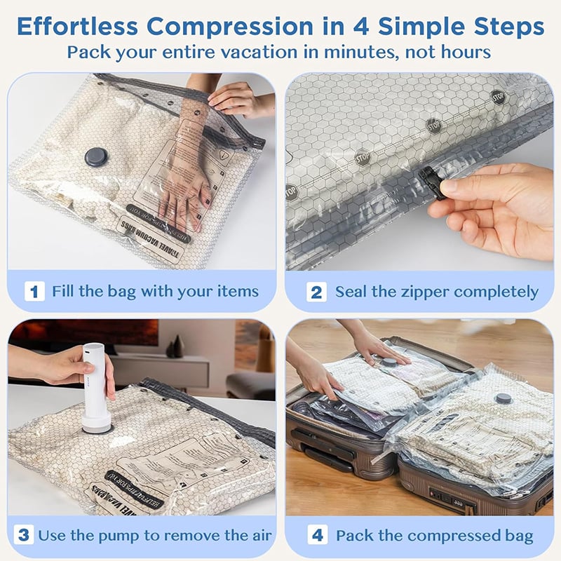 PackMate™ — Cordless Travel Vacuum Storage Compression Bag Set