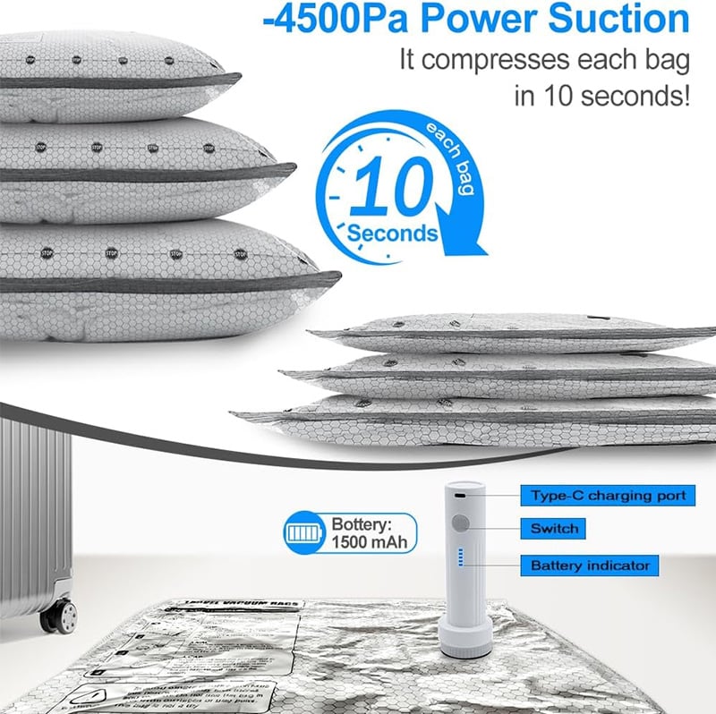 PackMate™ — Cordless Travel Vacuum Storage Compression Bag Set