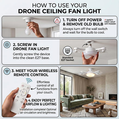 AeroGlow™ Foldable Ceiling Fan Light with Remote – Dimmable LED Socket Fan