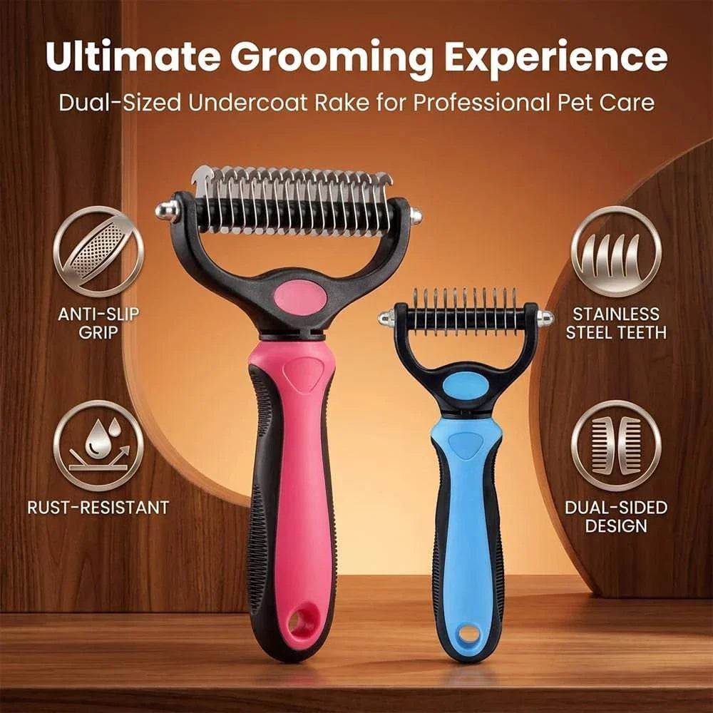 Deshedding Dog Brush - Double Sided Dematting Tool for Dogs and Cats