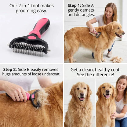 Deshedding Dog Brush - Double Sided Dematting Tool for Dogs and Cats