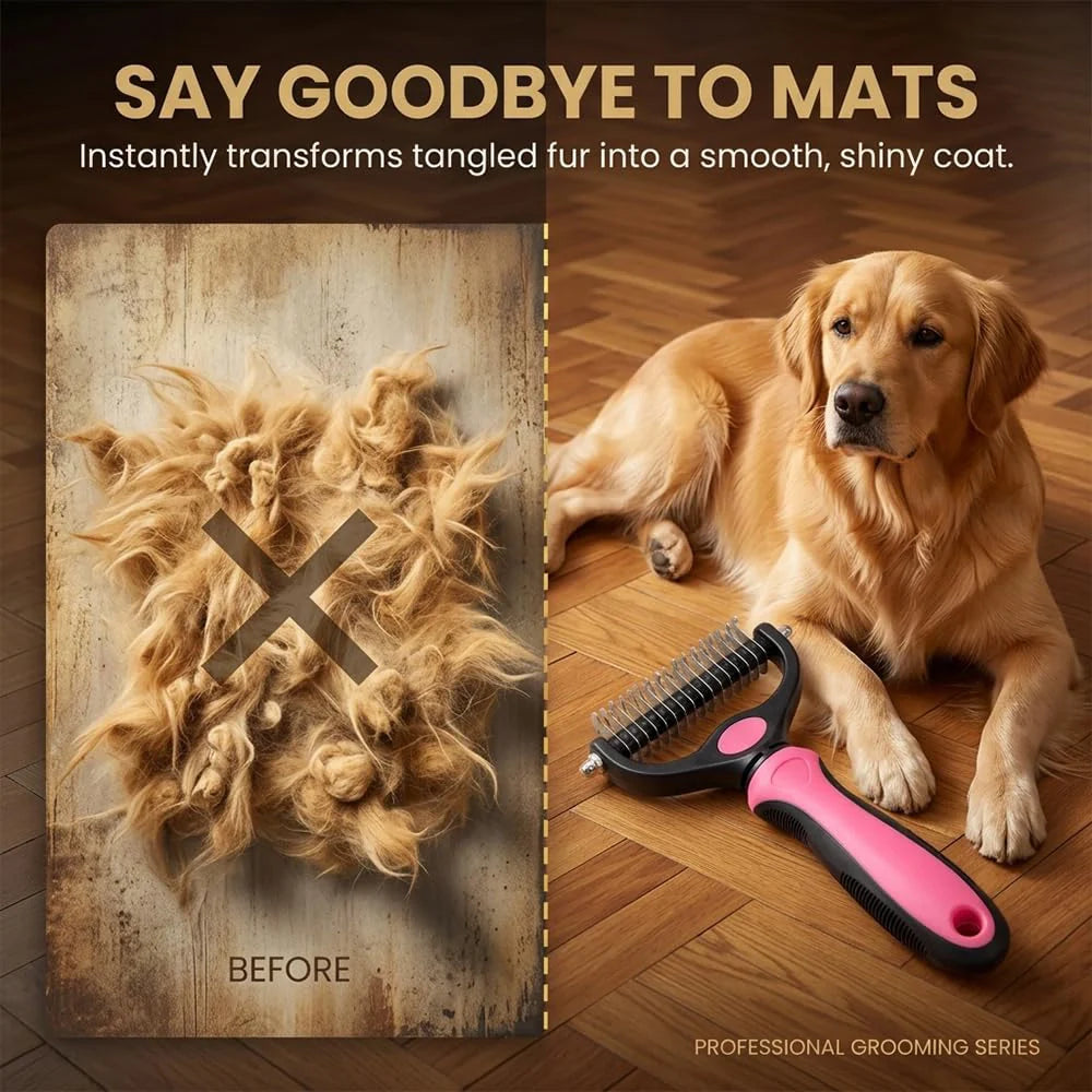 Deshedding Dog Brush - Double Sided Dematting Tool for Dogs and Cats