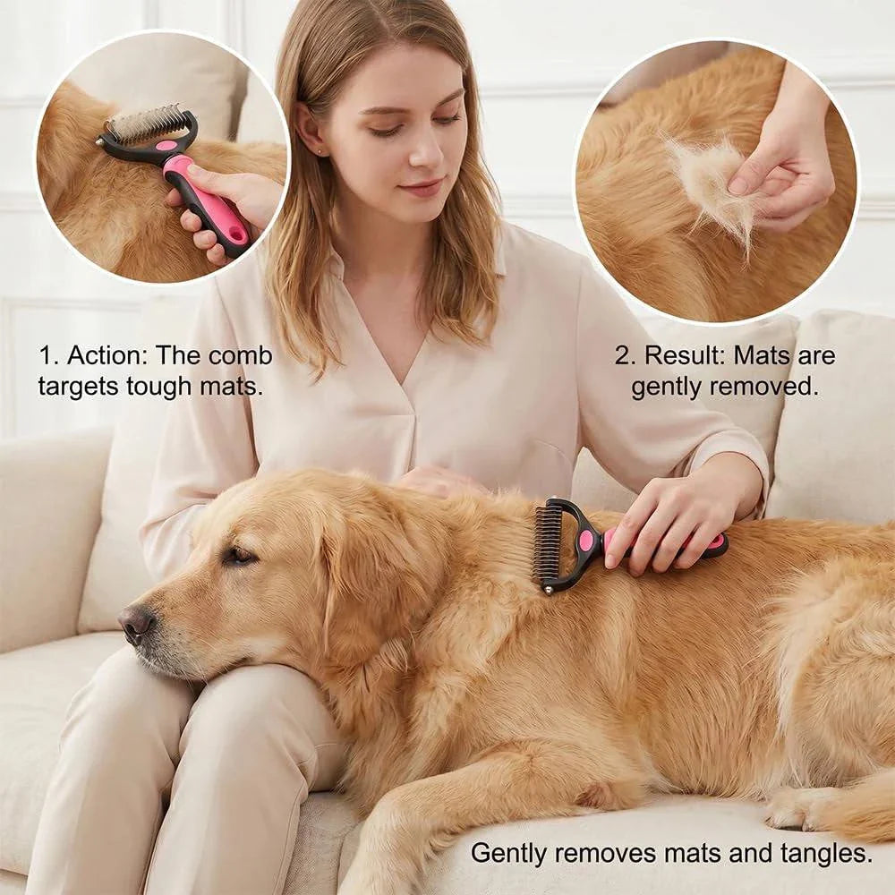 Deshedding Dog Brush - Double Sided Dematting Tool for Dogs and Cats