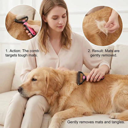 Deshedding Dog Brush - Double Sided Dematting Tool for Dogs and Cats